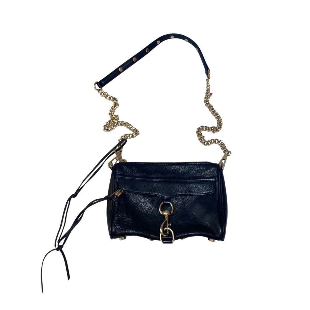 Rebecca Minkoff Mini M.A.C. Crossbody Bag Black Leather Gold Chain purse handbag